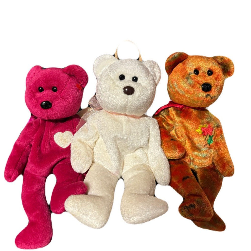 Trio of 1999 TY Beanie Babies - Halo, Kanta & Valentines Bears 🧸💕